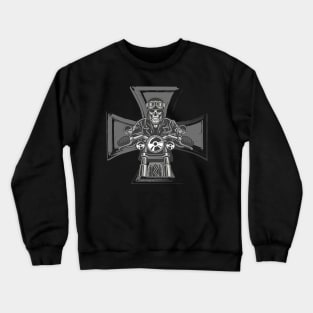 Biker Cross Motorcycle Emblem Skeleton Crewneck Sweatshirt